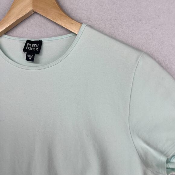 EILEEN FISHER Top M Cotton Interlock Jersey Crew Neck Short Sleeve Green - Picture 6 of 13